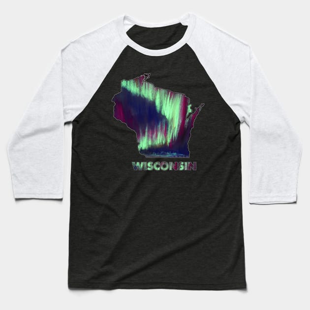 Wisconsin - Northern Lights Baseball T-Shirt by Anastasiya Malakhova